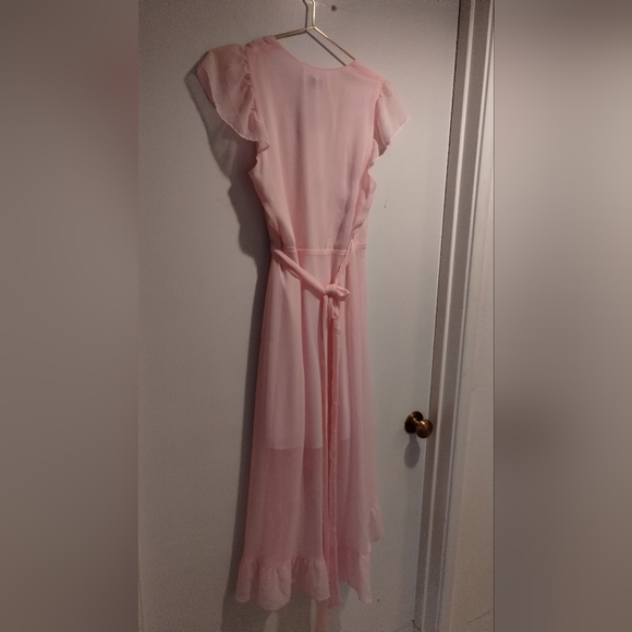 Women's NWT Bloomingdale's WAYF Pink Ruffle Sash Tie High Low Wrap Dress - Picture 7 of 7